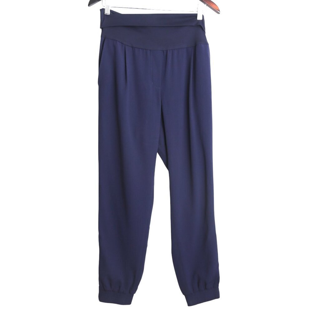 Aritzia Wilfred Foldover Waist High Rise Pleated Wide Leg Pants Blue Size Small